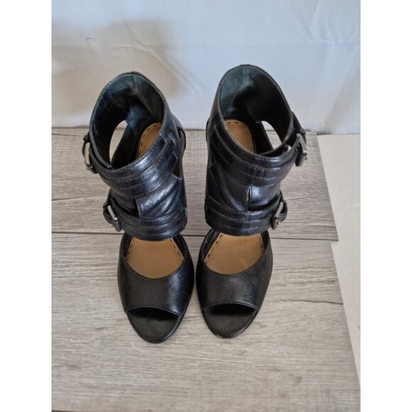 Coach Black Leather Ankle Buckle Strap Cutout Peep Toe Stiletto 4" Heels Sz 8.5B - Picture 5 of 10